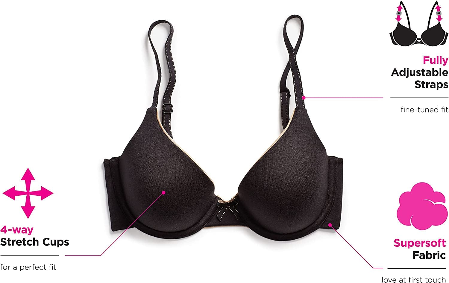 Maidenform Comfort Devotion Demi T-Shirt Bra, Velvety Full-Coverage Bra, Comfortable Bra with Convertible Straps for Everyday