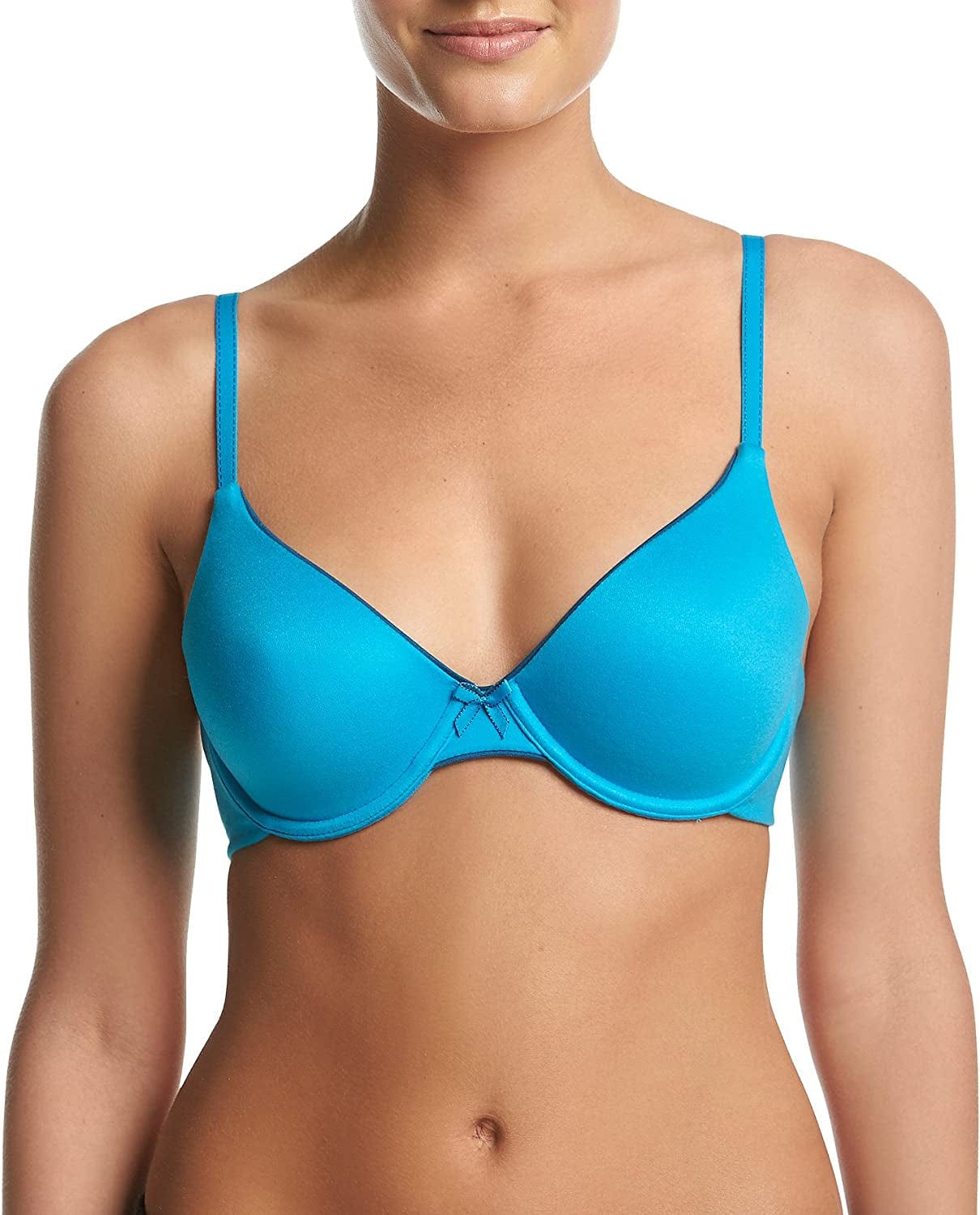 Maidenform Comfort Devotion Demi T-Shirt Bra, Velvety Full-Coverage Bra, Comfortable Bra with Convertible Straps for Everyday Fireglass Blue/Oceanic Blue / 36B