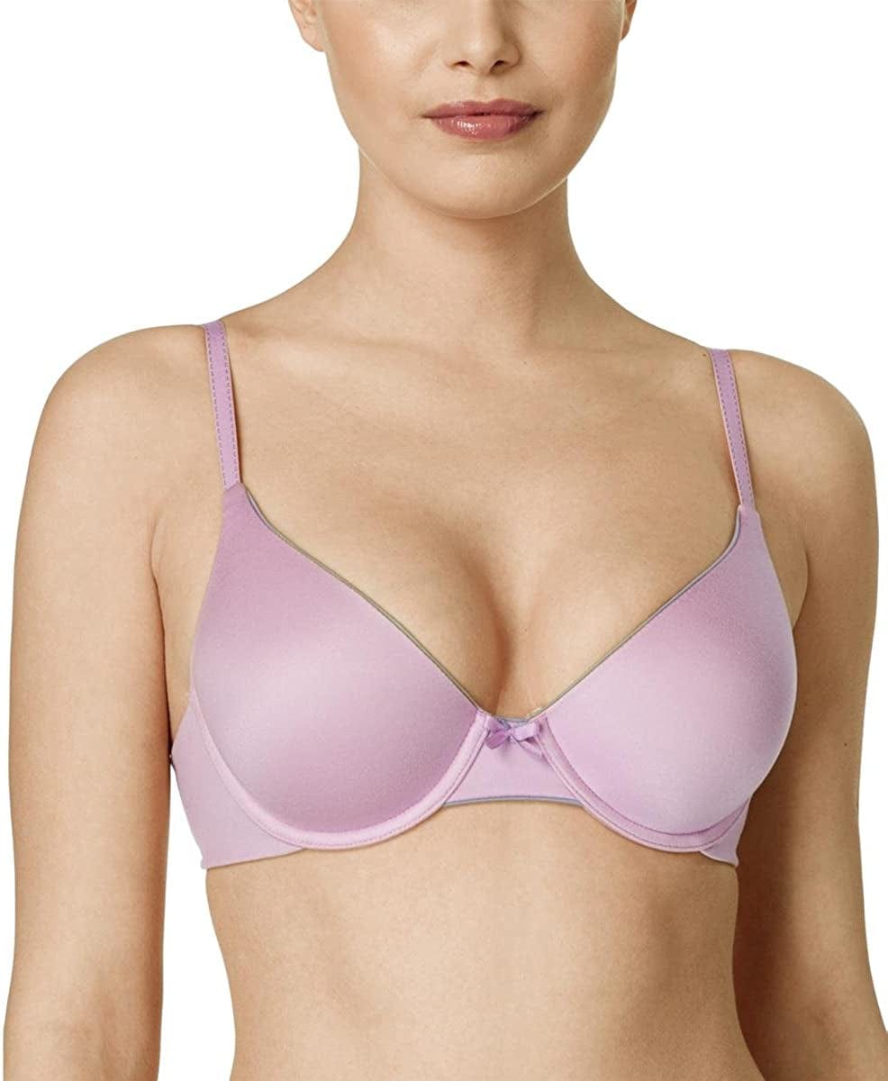 Maidenform Comfort Devotion Demi T-Shirt Bra, Velvety Full-Coverage Bra, Comfortable Bra with Convertible Straps for Everyday Lilac Petal W/Plum Grey Combo / 32B