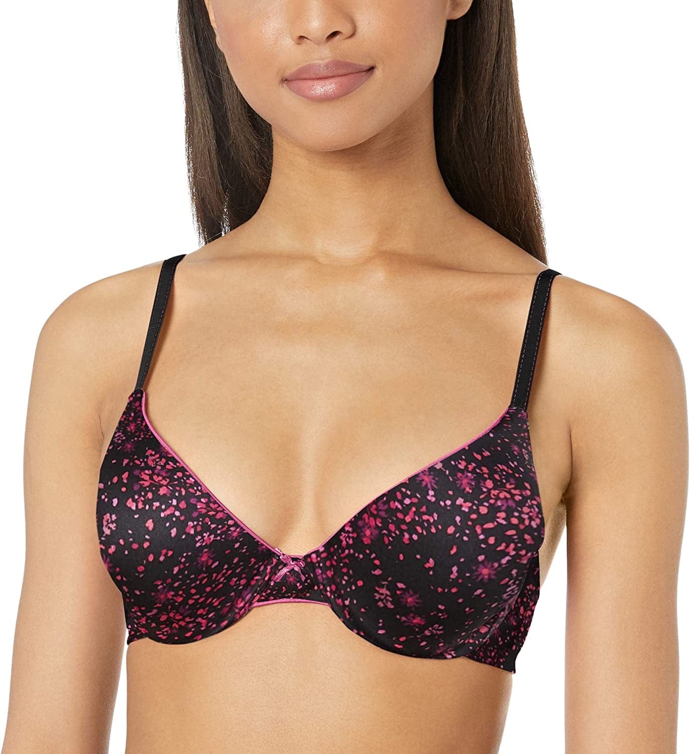 Maidenform Comfort Devotion Demi T-Shirt Bra, Velvety Full-Coverage Bra, Comfortable Bra with Convertible Straps for Everyday Confetti Daisy Print/Black / 34C