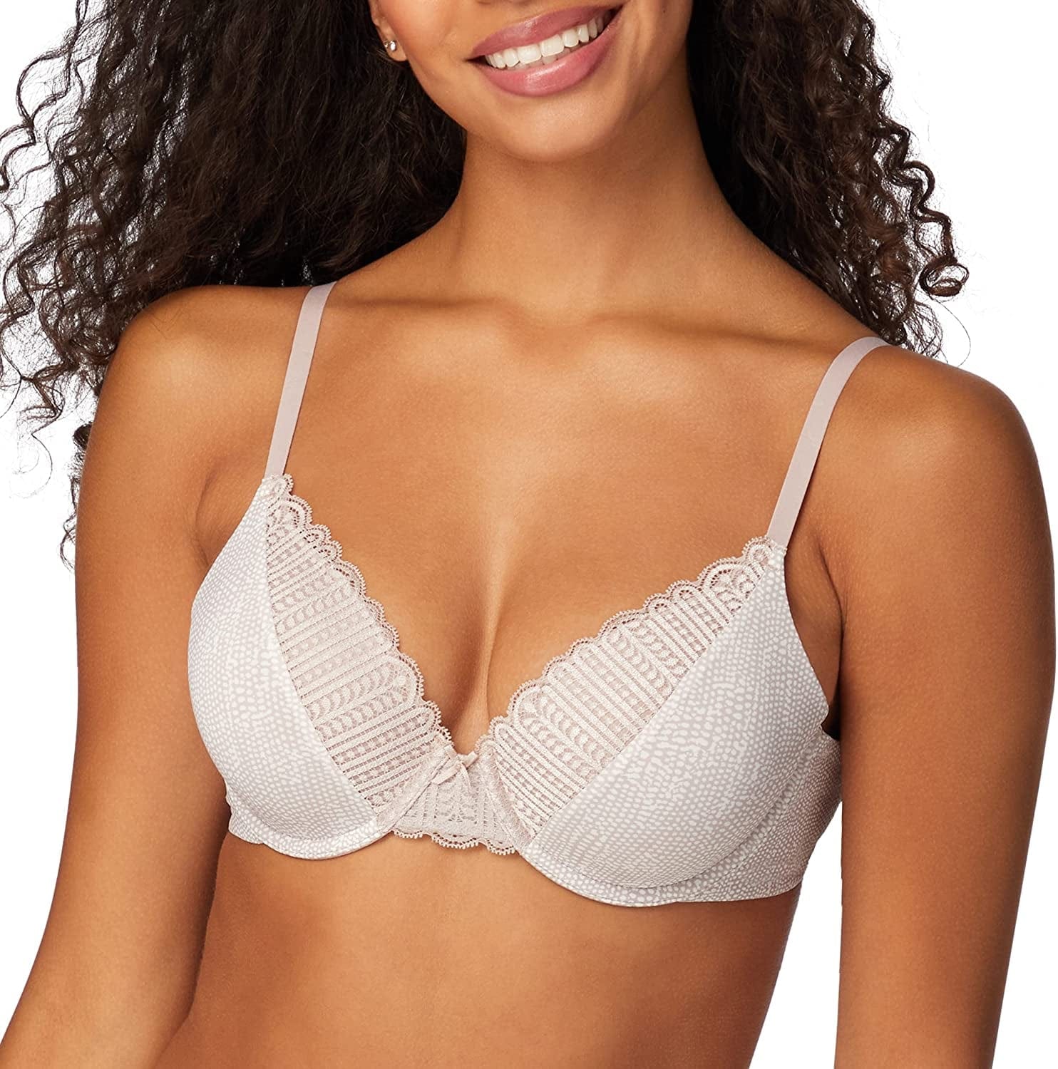 Maidenform Comfort Devotion Lace Bra, Smoothing Full-Coverage T-Shirt Bra for Everyday Comfort, Comfortable Lace Bra Moving Texture/Gloss / 34DD