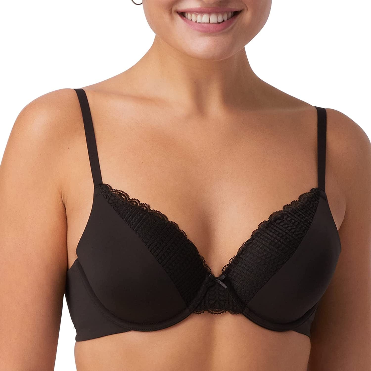 Maidenform Comfort Devotion Lace Bra, Smoothing Full-Coverage T-Shirt Bra for Everyday Comfort, Comfortable Lace Bra Black / 42D