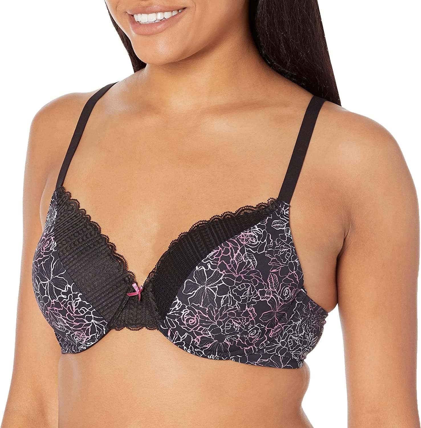 Maidenform Comfort Devotion Lace Bra, Smoothing Full-Coverage T-Shirt Bra for Everyday Comfort, Comfortable Lace Bra Lace Outline Print - Black / 38D