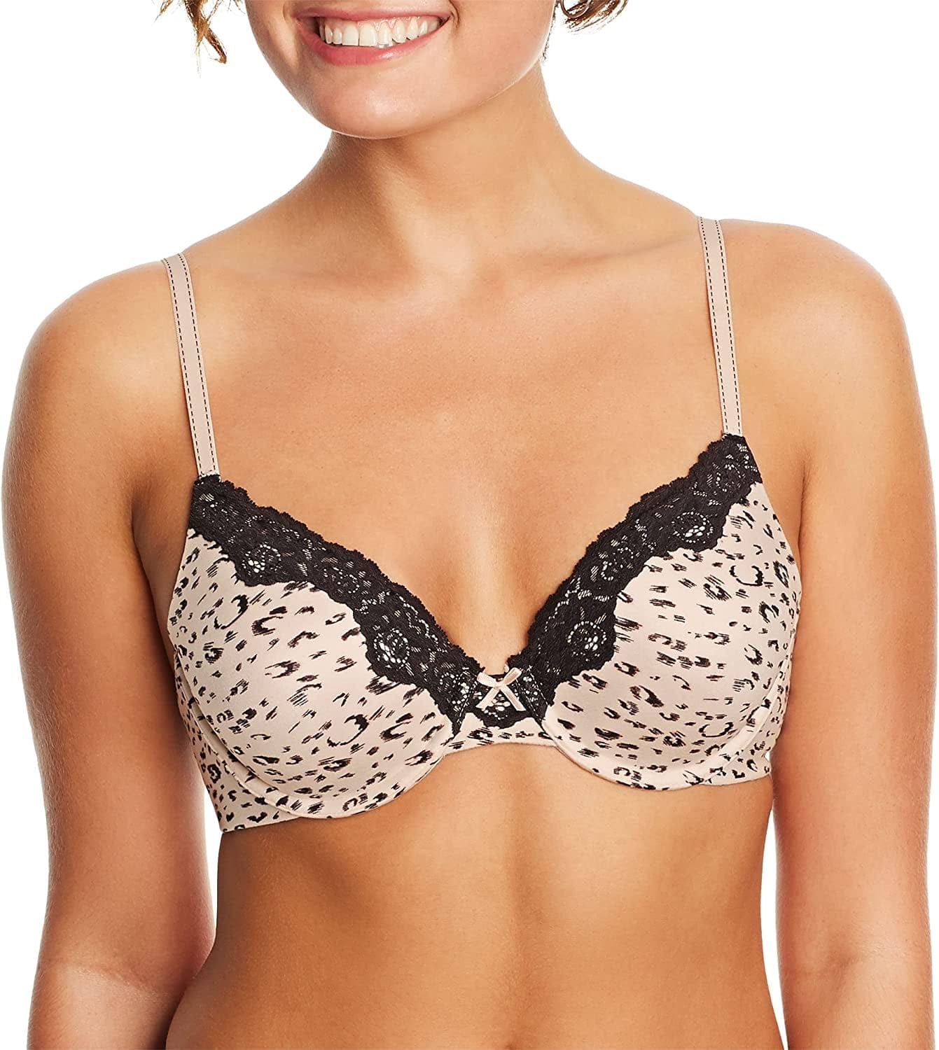 Maidenform Comfort Devotion Lace Bra, Smoothing Full-Coverage T-Shirt Bra for Everyday Comfort, Comfortable Lace Bra Sketchy Animal Print - Soft Pink / 38D