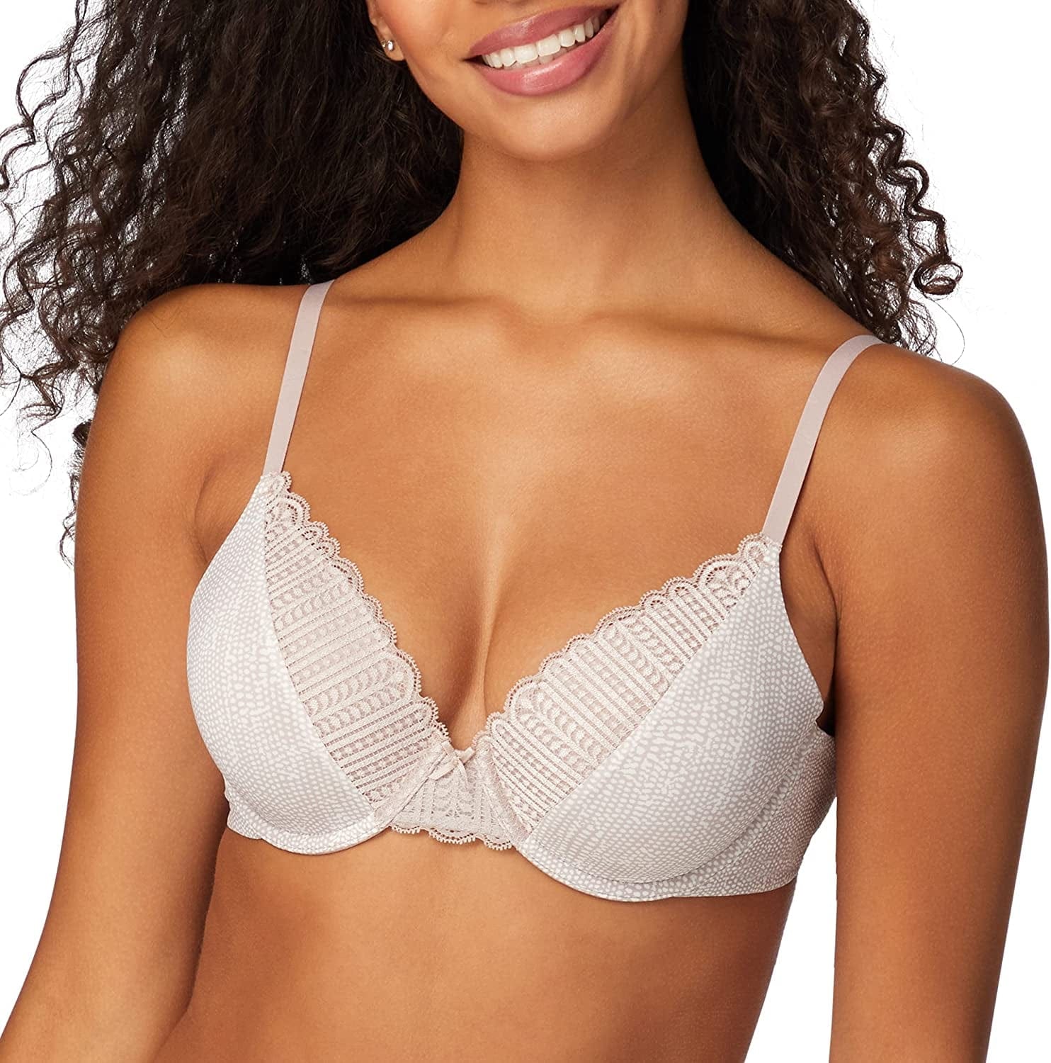 Maidenform Comfort Devotion Lace Bra, Smoothing Full-Coverage T-Shirt Bra for Everyday Comfort, Comfortable Lace Bra Moving Texture/Gloss / 34B