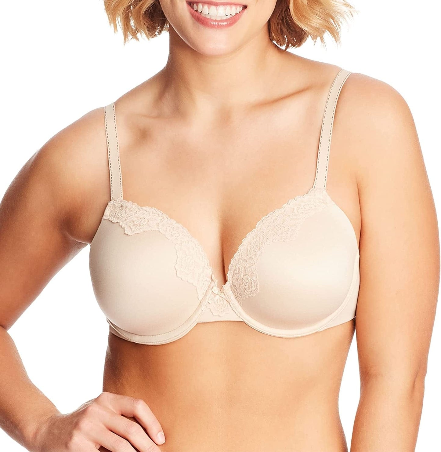 Maidenform Comfort Devotion Lace Bra, Smoothing Full-Coverage T-Shirt Bra for Everyday Comfort, Comfortable Lace Bra Latte Lift/Black / 38C