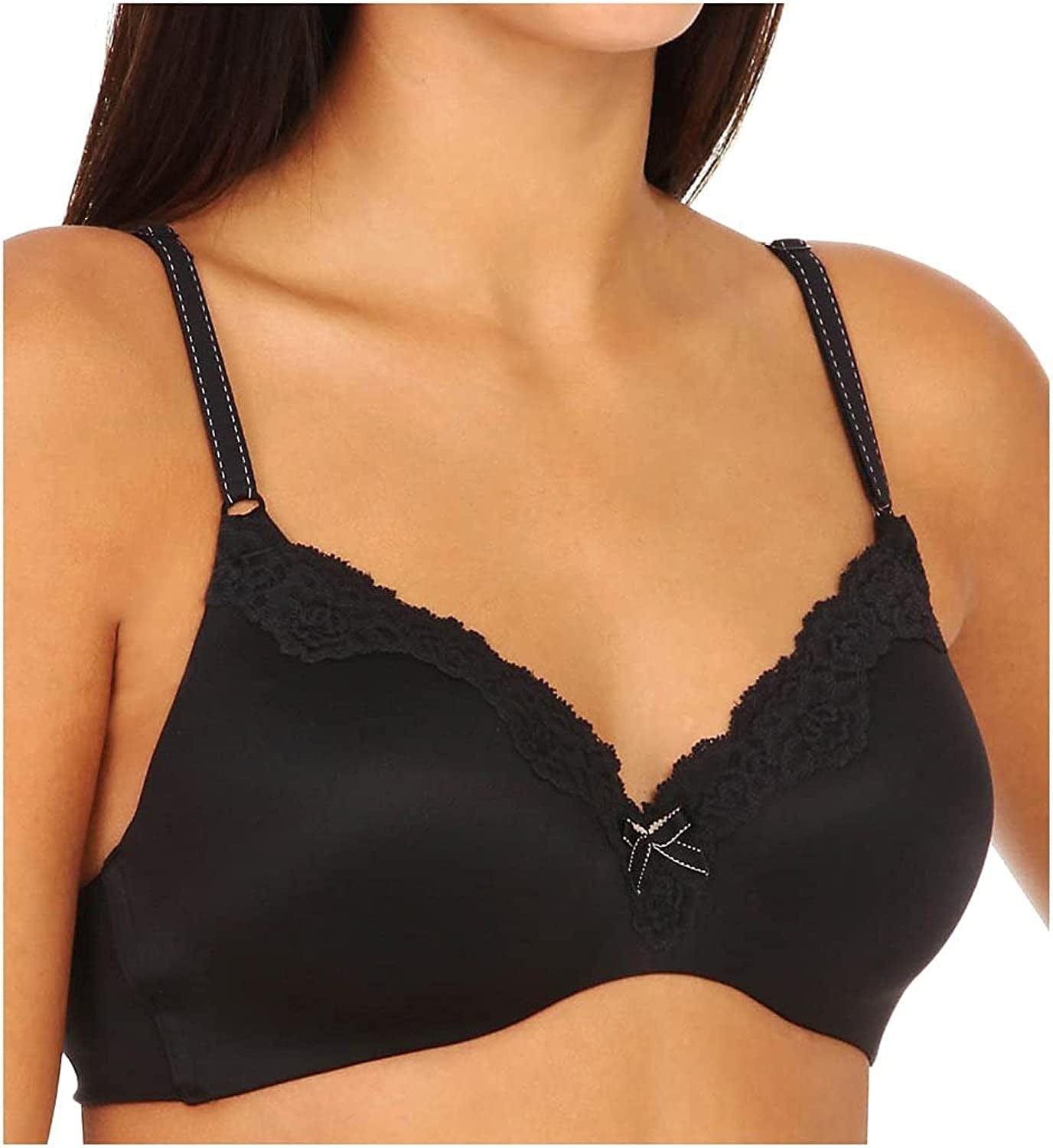 Maidenform Comfort Devotion Lace Bra, Wirefree Bra with Full Coverage, Push-Up Bra with Natural Lift, Comfortable Bra Black/Body Beige Lining / (34) C