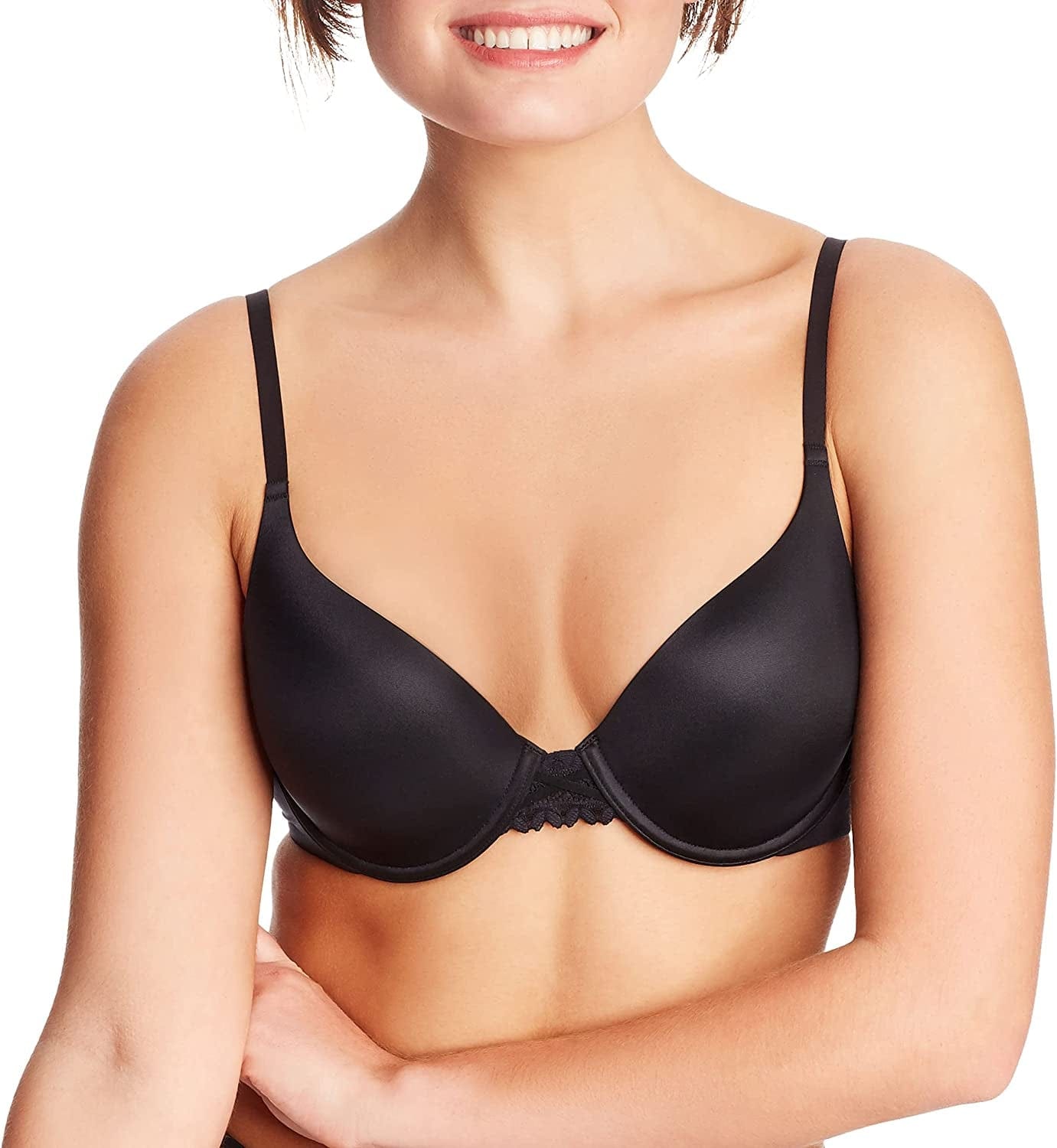 Maidenform Dreamwire Underwire Bra, No-Poke Push-Up Bra, Moderate Coverage, Convertible T-Shirt Bra Black / 36D