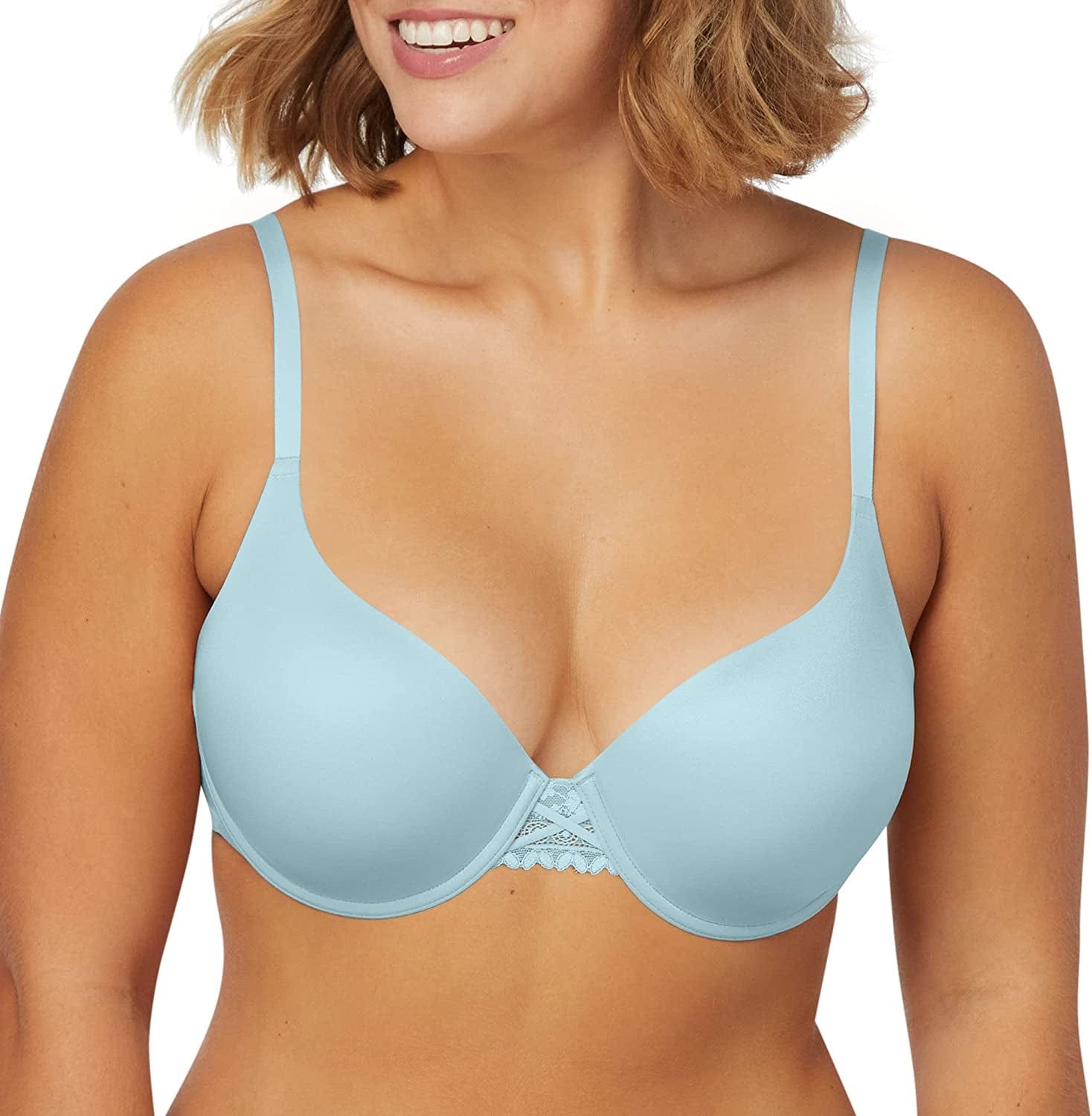 Maidenform Dreamwire Underwire Bra, No-Poke Push-Up Bra, Moderate Coverage, Convertible T-Shirt Bra Blue Whimsy / 38B