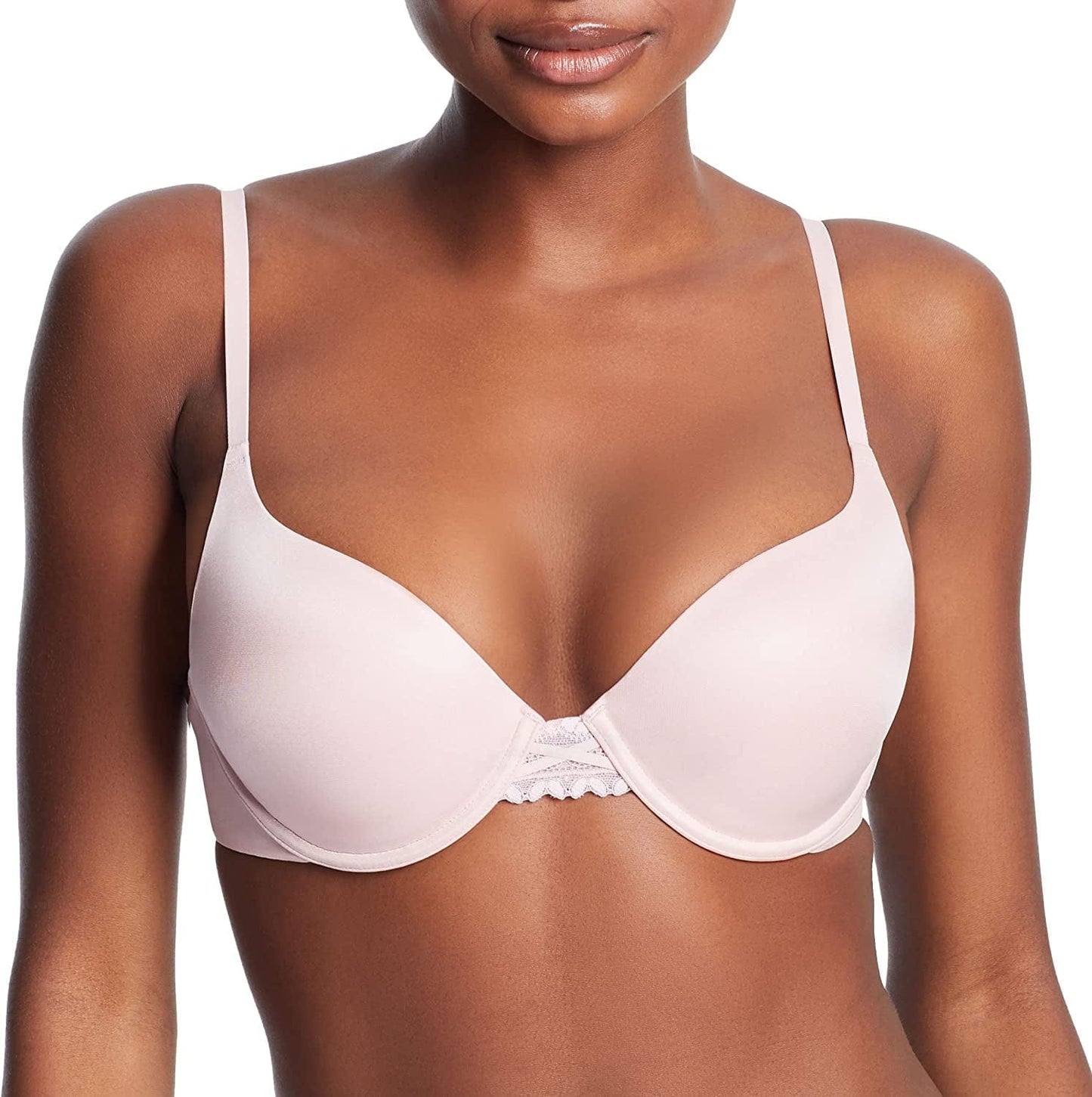 Maidenform Dreamwire Underwire Bra, No-Poke Push-Up Bra, Moderate Coverage, Convertible T-Shirt Bra Sheer Pale Pink / 34D