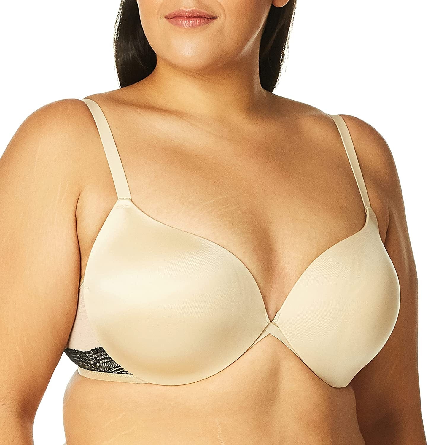 Maidenform Underwire Demi Bra, Best Push-Up Bra with Wonderbra Technology, Smoothing Lace-Trim Bra with Push-Up Cups Latte Lift/Black / 36A