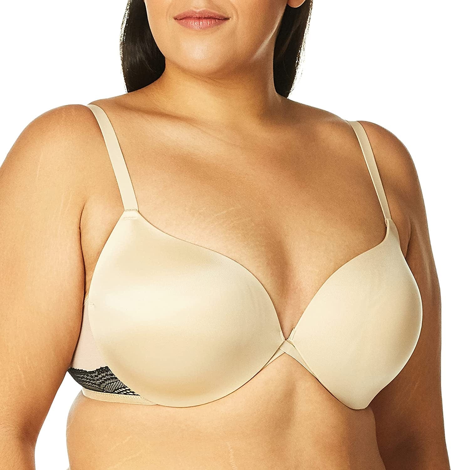 Maidenform Underwire Demi Bra, Best Push-Up Bra with Wonderbra Technology, Smoothing Lace-Trim Bra with Push-Up Cups Latte Lift/Black / 32A