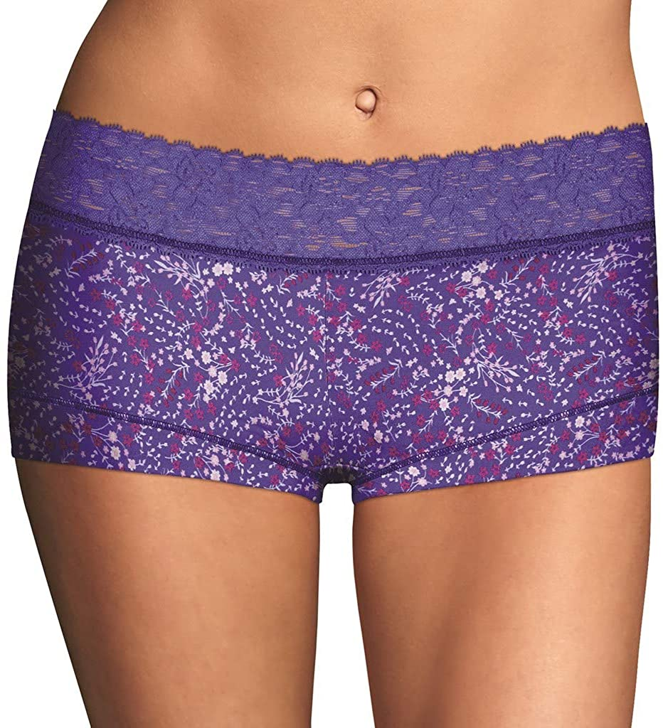 Maidenform Women'S Dream Cotton with Lace Boyshort Apparel & Accessories > Clothing > Underwear & Socks > Underwear Maidenform Multi Floral Print/Steel Blue 9