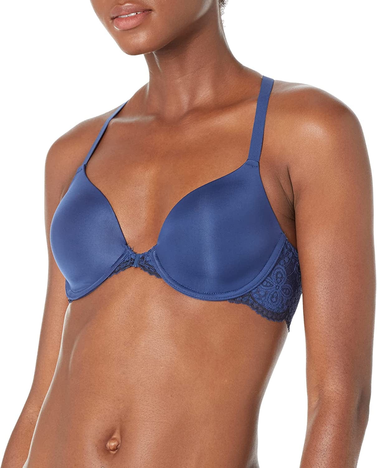 Maidenform Women'S One Fab Fit T-Shirt Bra, Women’S Full Coverage T-Shirt Bra, Women’S Lightly Lined Racerback Bra Navy Eclipse/Black / 36C
