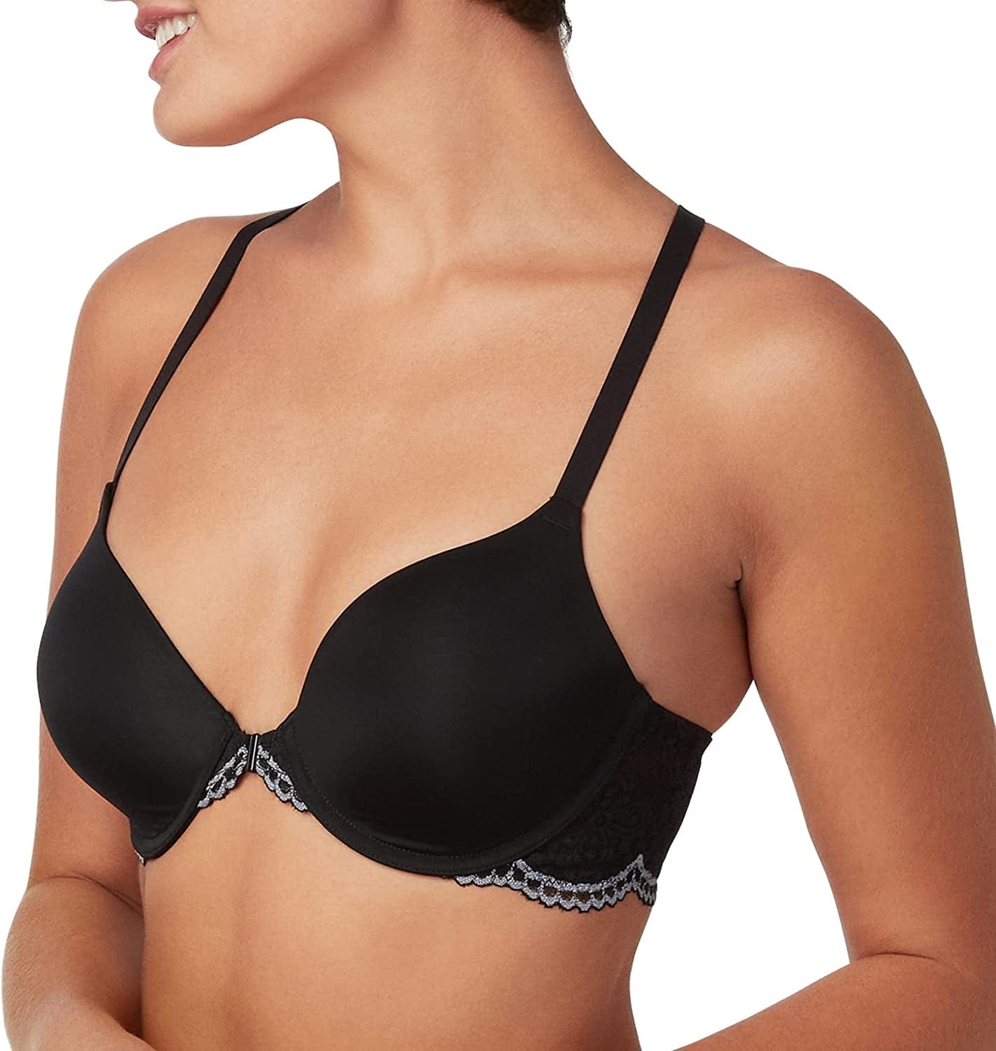 Maidenform Women'S One Fab Fit T-Shirt Bra, Women’S Full Coverage T-Shirt Bra, Women’S Lightly Lined Racerback Bra Black/Eiffel Gray / 34B