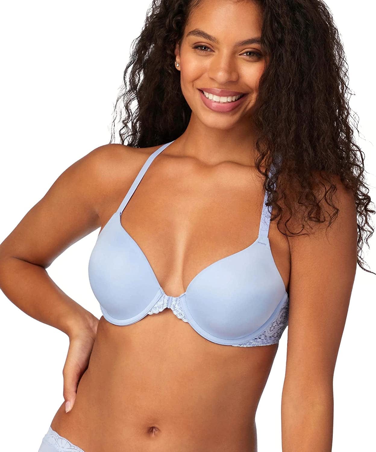 Maidenform Women'S One Fab Fit T-Shirt Bra, Women’S Full Coverage T-Shirt Bra, Women’S Lightly Lined Racerback Bra Gingham Blue/Blue Whim / 34C