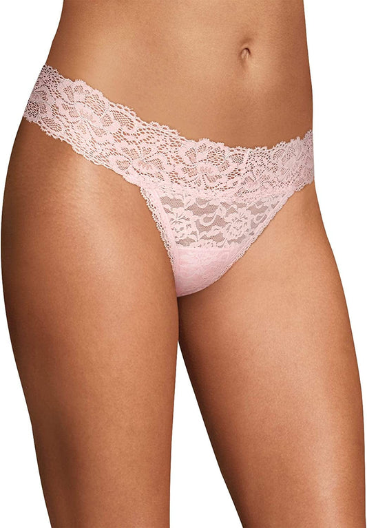 Maidenform Women'S Sexy Must Haves Lace Thong DMESLT, Ballerinaslipper/Slvr, 5