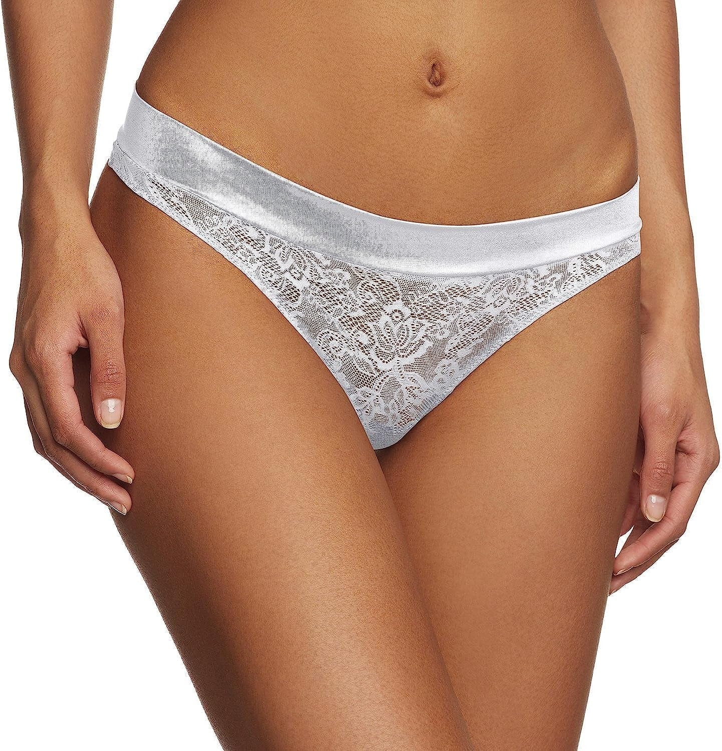Maidenform Women'S Smooth Lace Wide Waist Thong Panty White / 5