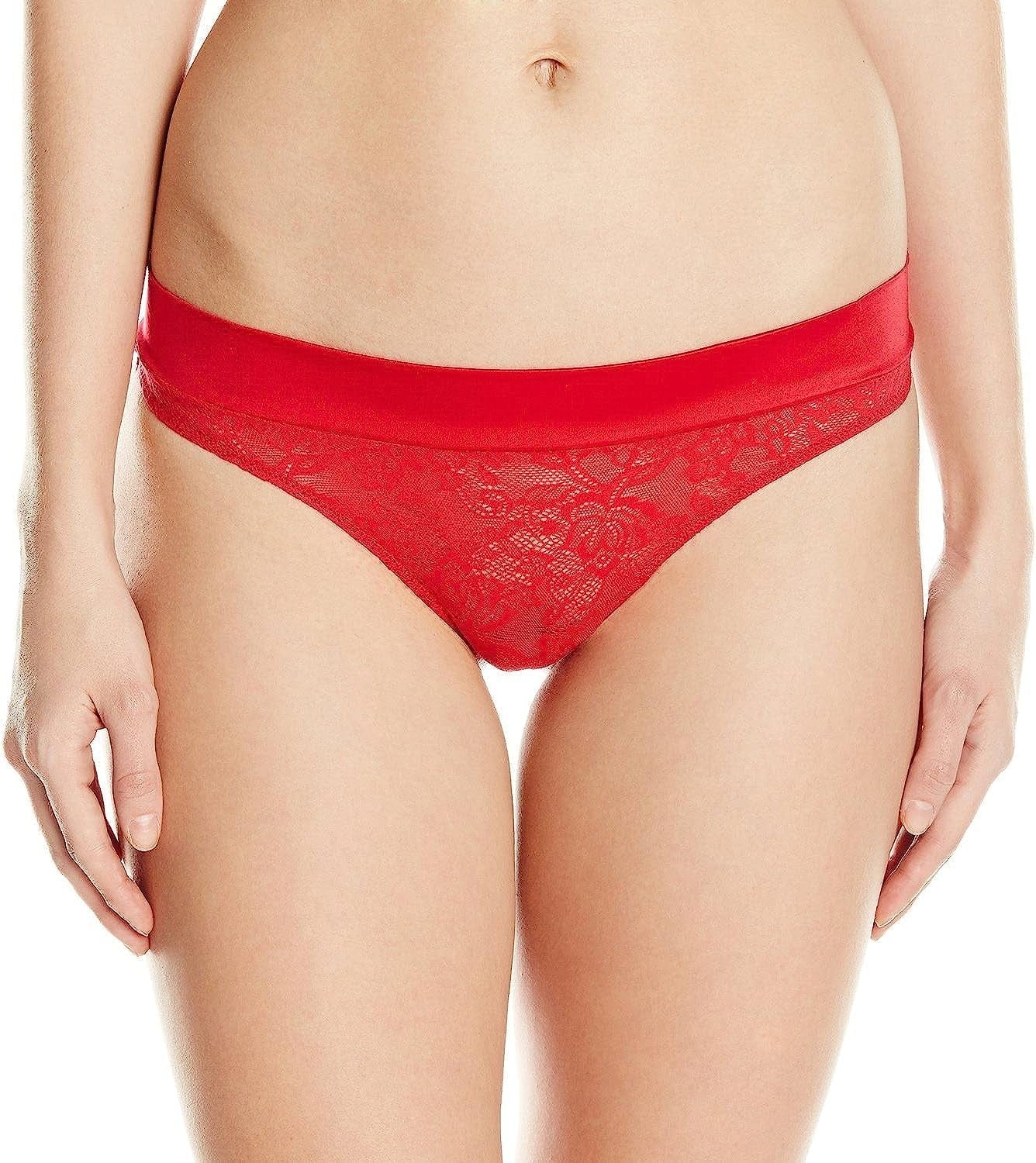 Maidenform Women'S Smooth Lace Wide Waist Thong Panty Camera Red / 6
