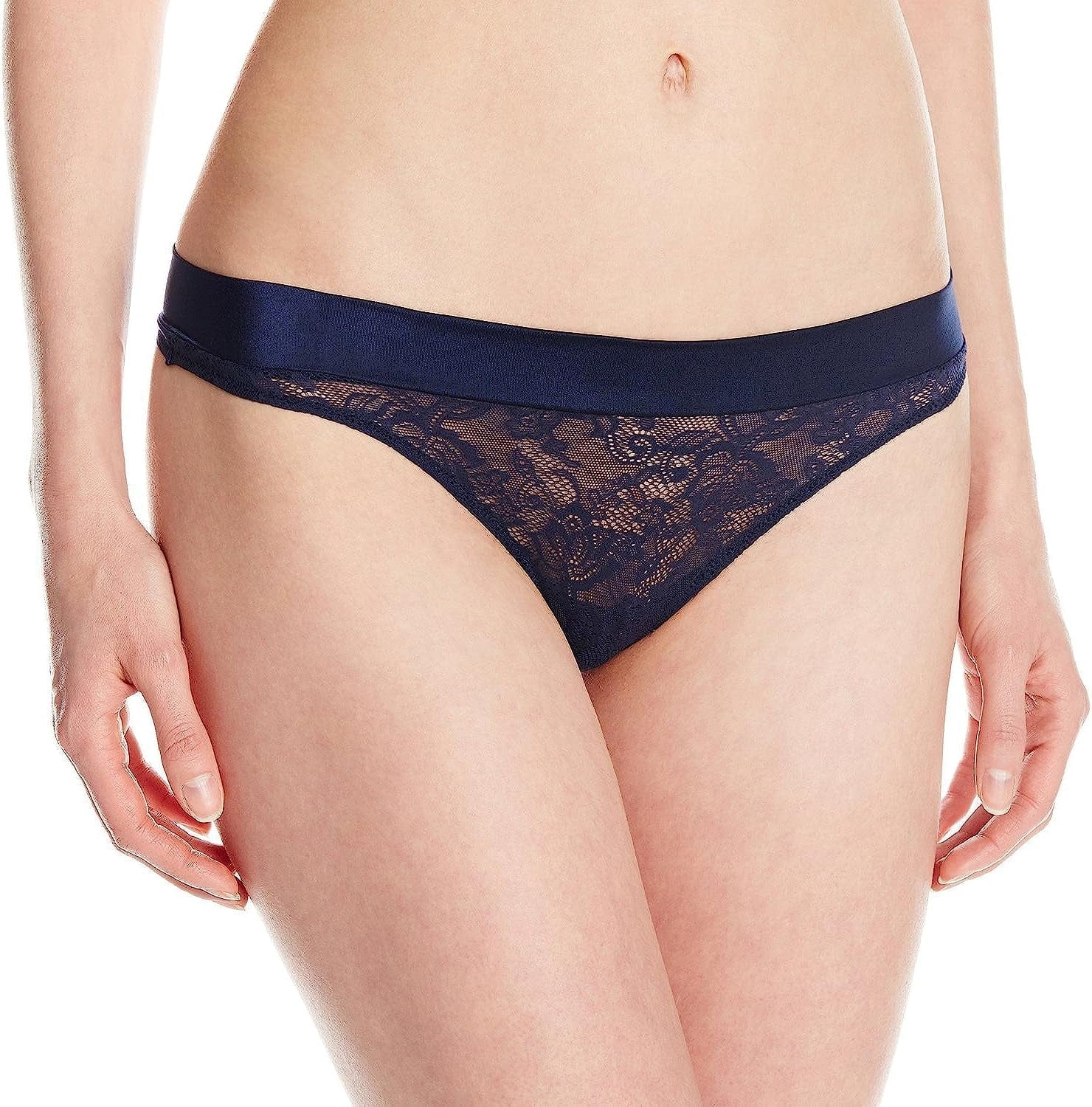Maidenform Women'S Smooth Lace Wide Waist Thong Panty Navy / 5