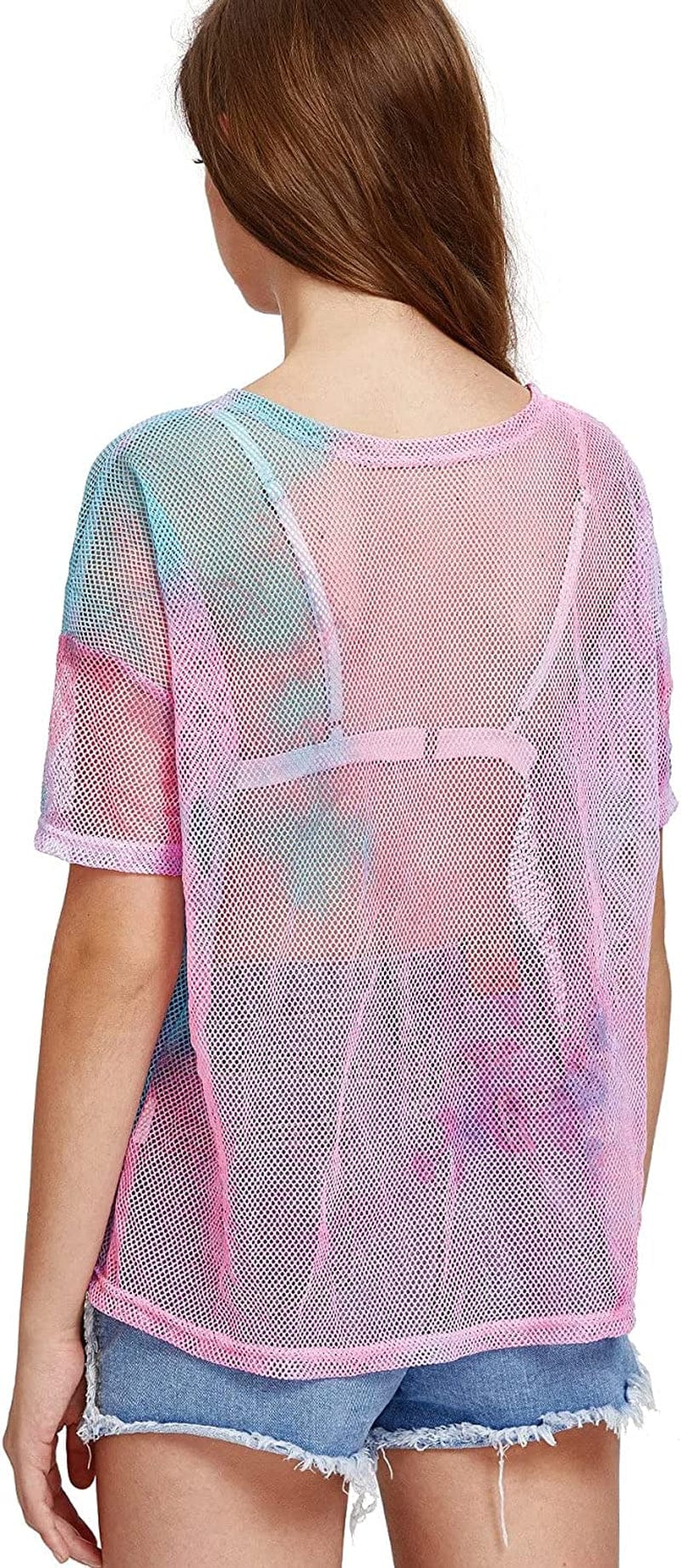 Makemechic Women'S Summer Short Sleeve Tops See through Mesh Sheer Sexy T Shirt Blouse