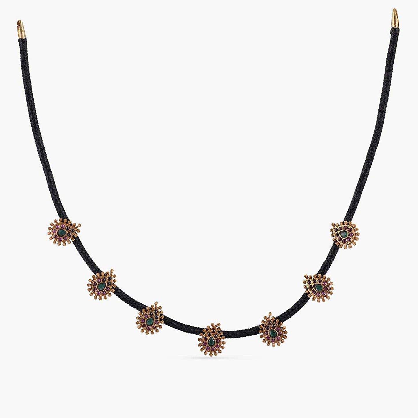 Makul Antique Gold-Plated Indian Jewelry Set with CZ Pendant Necklace and Earrings - Red Green