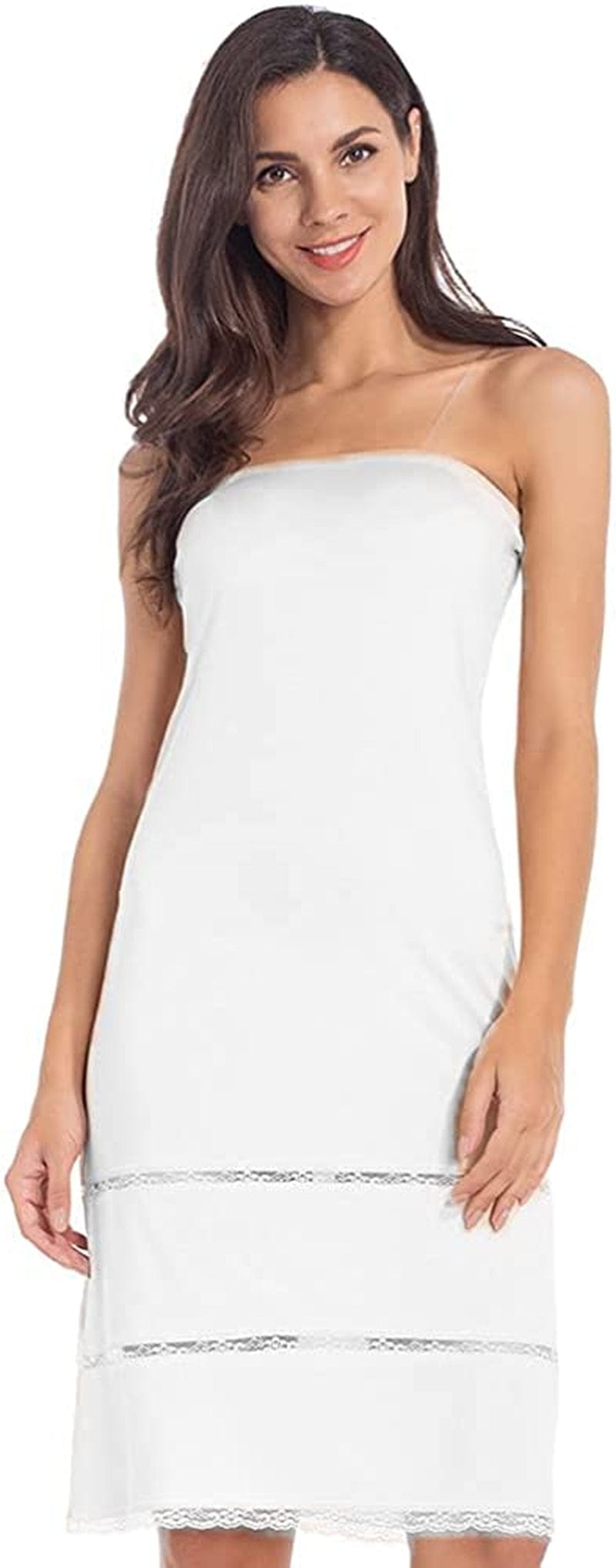 MANCYFIT Women'S Tube Top Dress Slip Sleeveless Underdress Invisible Straps White / Medium