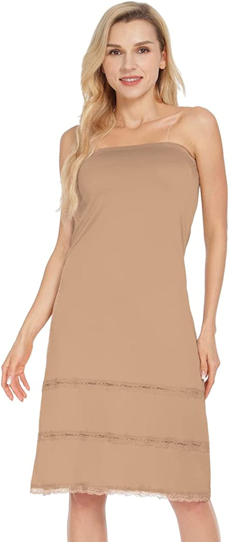 MANCYFIT Women'S Tube Top Dress Slip Sleeveless Underdress Invisible Straps Cocoa / Medium