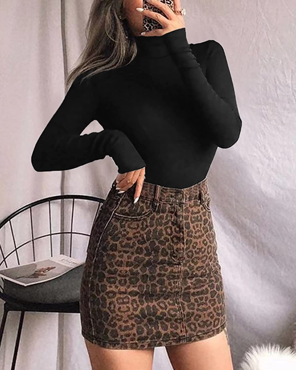 MANGOPOP Women'S Mock Turtle Neck Long Sleeve Tops Bodysuit Jumpsuit