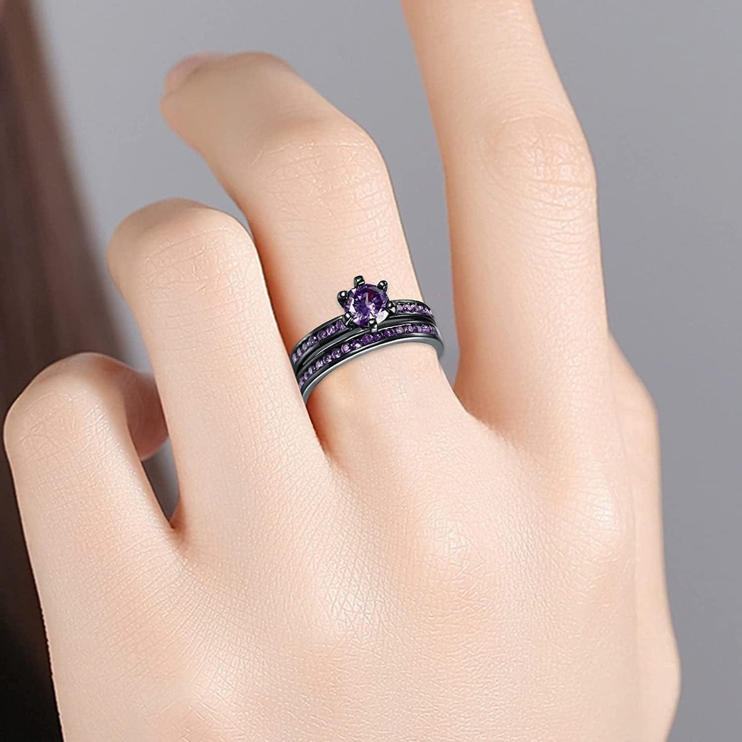 Manriver 2PC Stackable Rings for Women - Zirconia Gemstone Rhinestone Studded Promise Rings Jewelry Gifts Size 5-12, Purple, 7