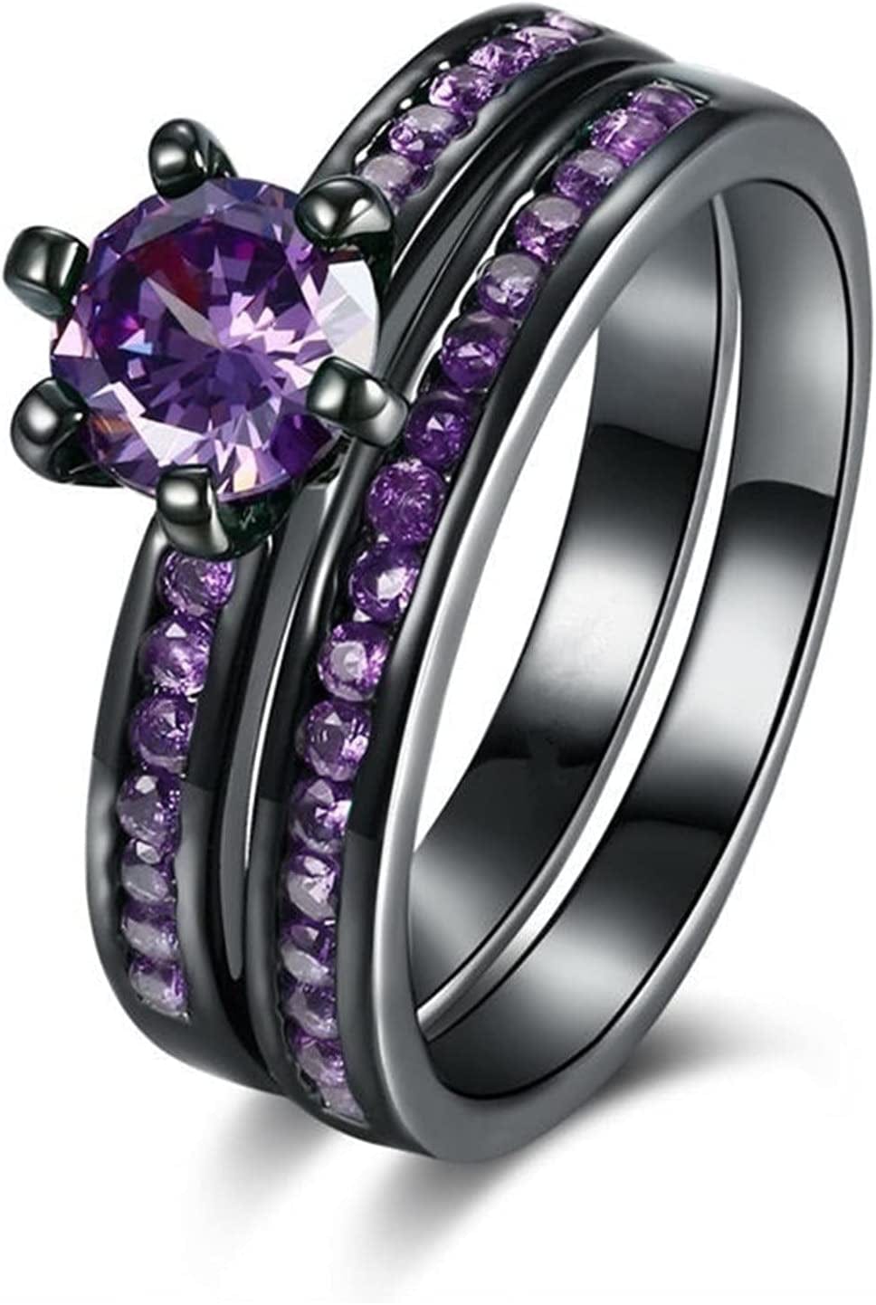 Manriver 2PC Stackable Rings for Women - Zirconia Gemstone Rhinestone Studded Promise Rings Jewelry Gifts Size 5-12, Purple, 7