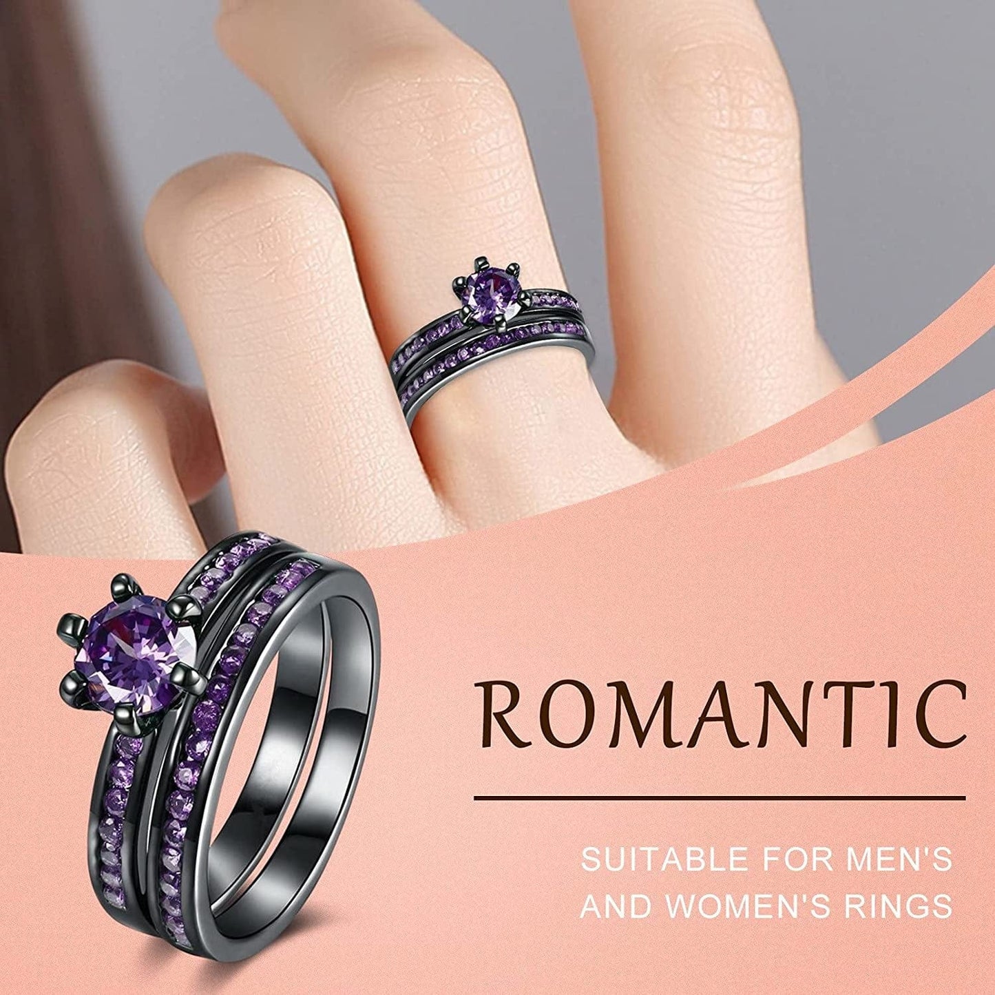 Manriver 2PC Stackable Rings for Women - Zirconia Gemstone Rhinestone Studded Promise Rings Jewelry Gifts Size 5-12, Purple, 7