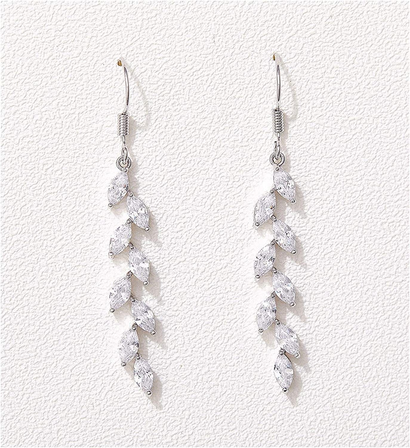 Marquise Wedding Dangle Earrings for Brides Bridesmaid, Crystal Long Bridal Earrings for Women Prom Silver