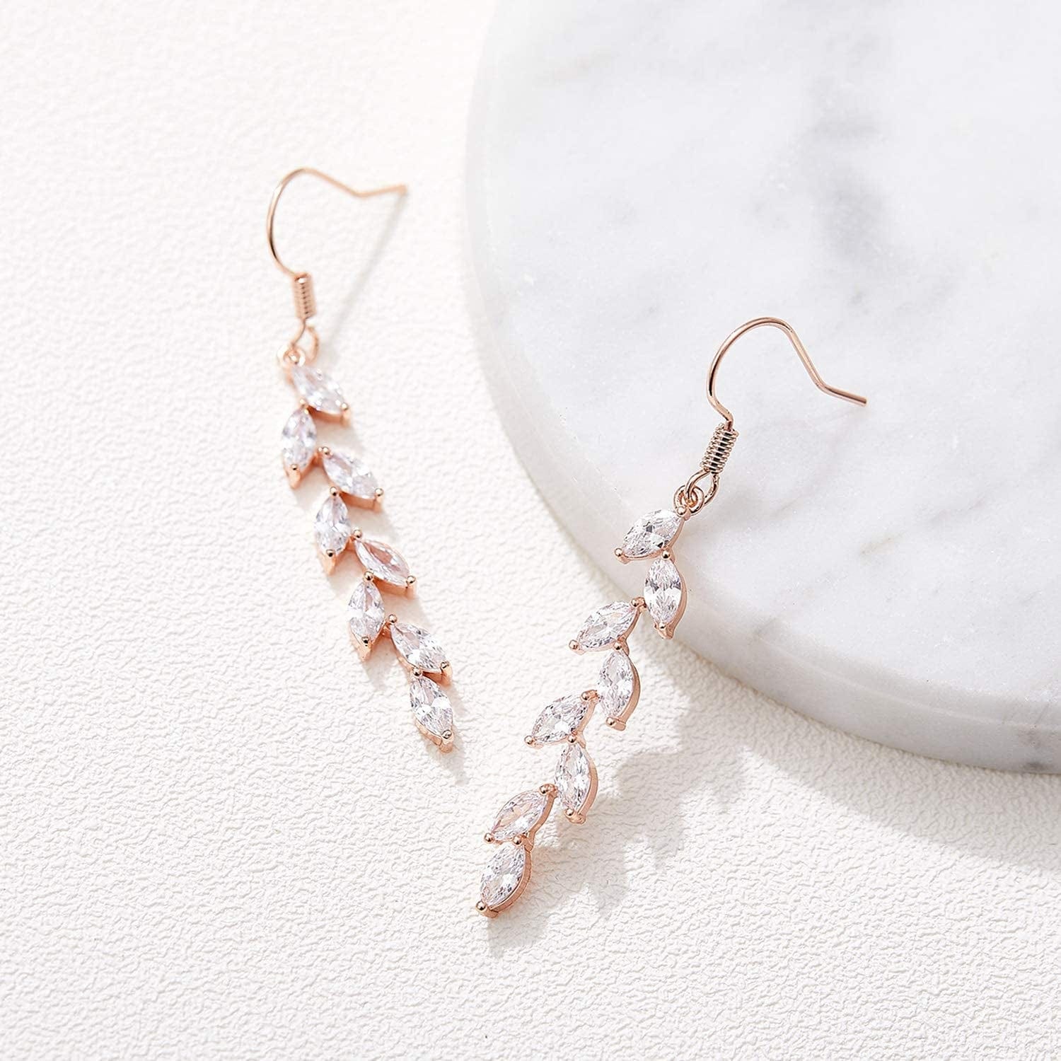 Marquise Wedding Dangle Earrings for Brides Bridesmaid, Crystal Long Bridal Earrings for Women Prom