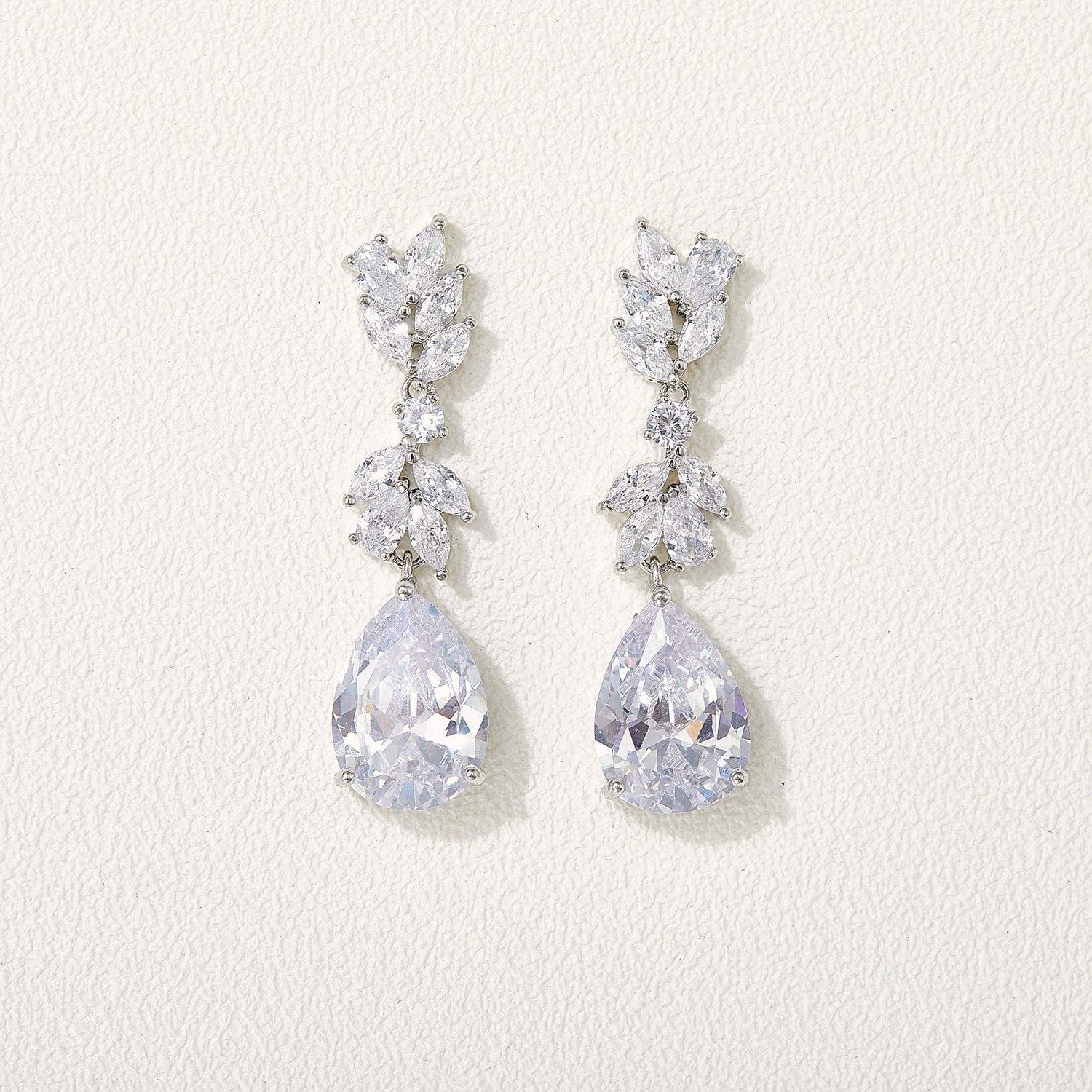 Marquise Wedding Earrings for Brides, Bridesmaids, Teardrop Crystal Cubic Zirconia Bridal Drop Earrings for Women Prom