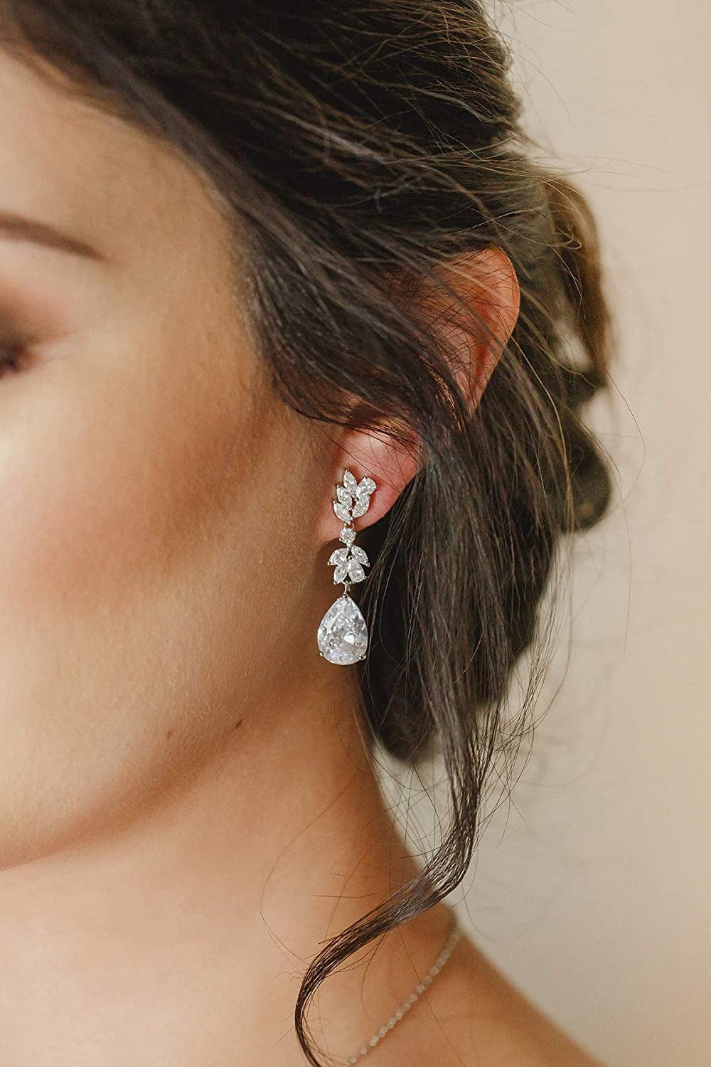 Marquise Wedding Earrings for Brides, Bridesmaids, Teardrop Crystal Cubic Zirconia Bridal Drop Earrings for Women Prom
