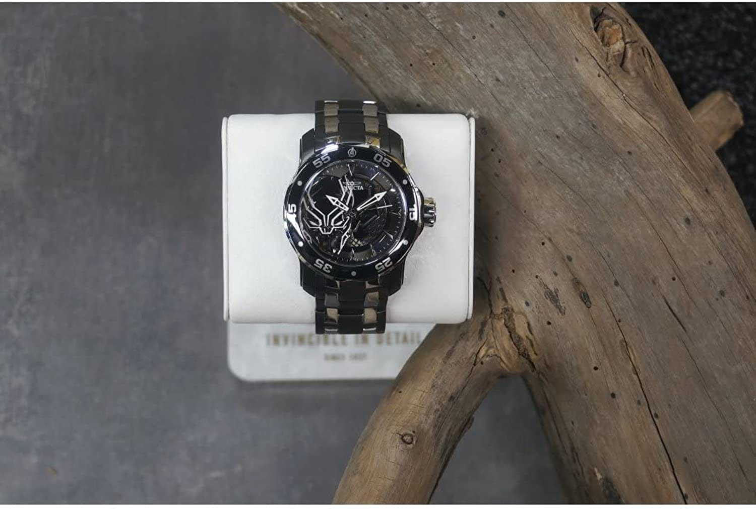 Marvel Men'S 48Mm Pro Diver Scuba Black Panther Black Silver Two Tone Limited Edition Quartz Stainless Steel Bracelet Watch