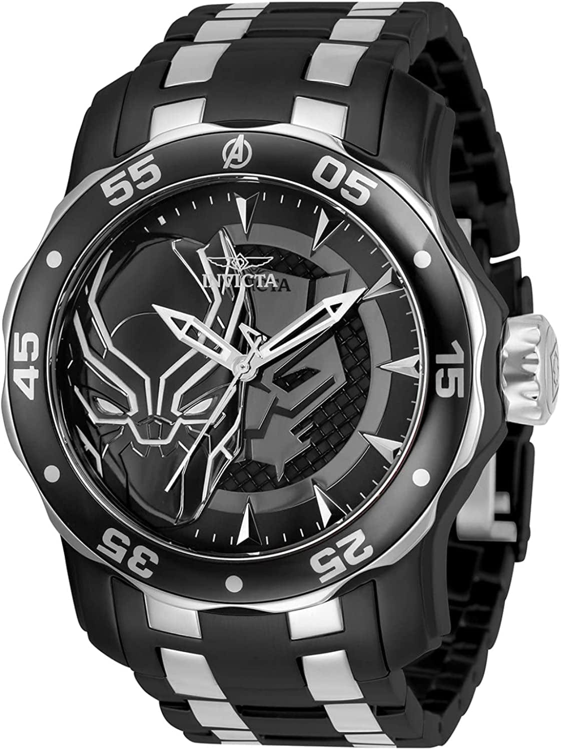 Marvel Men'S 48Mm Pro Diver Scuba Black Panther Black Silver Two Tone Limited Edition Quartz Stainless Steel Bracelet Watch