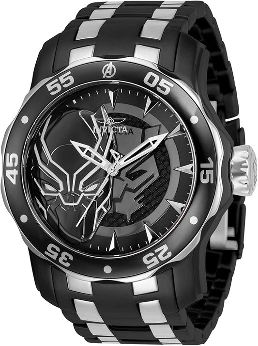 Marvel Men'S 48Mm Pro Diver Scuba Black Panther Black Silver Two Tone Limited Edition Quartz Stainless Steel Bracelet Watch