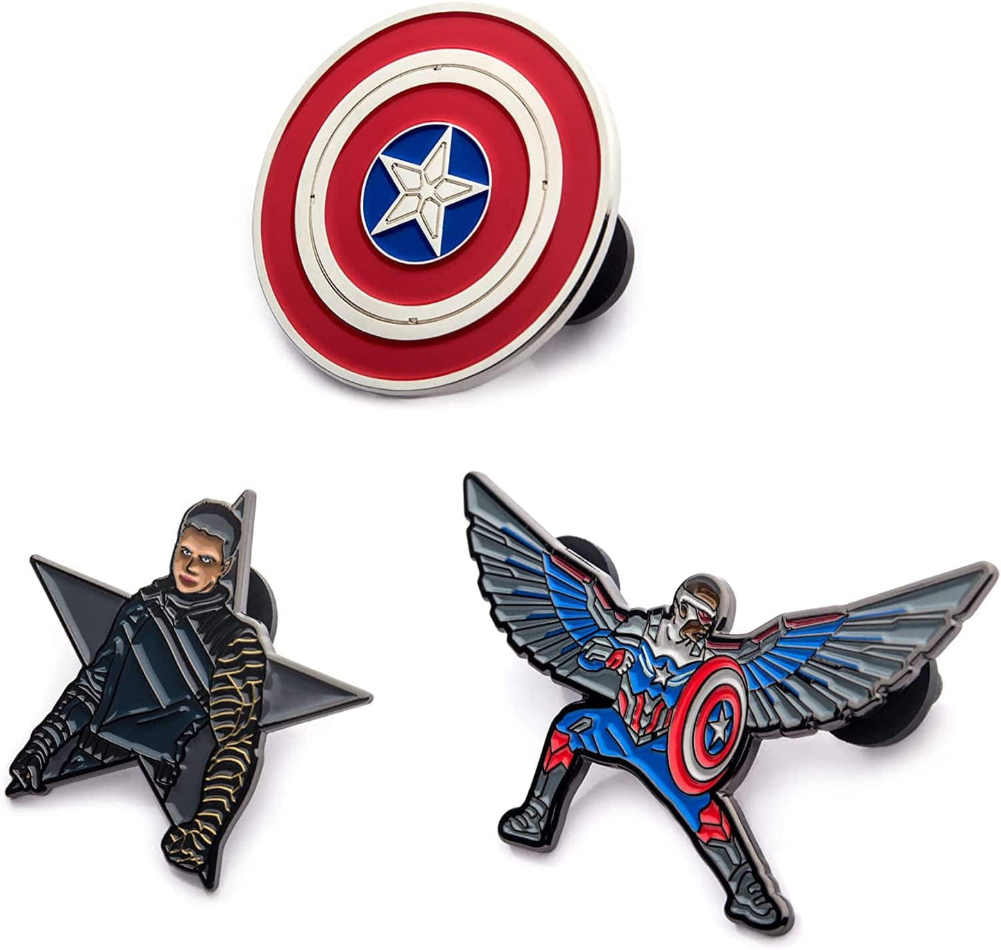 Marvel Studios: the Falcon and the Winter Soldier Metal Based and Enamel 3 Lapel Pin Set with 16Cm Officially Licensed Circular Window Box. ( Exclusive)