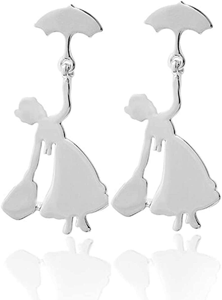 Mary Dangle Earrings - Poppins Silver Flying Umbrella Fashion Earring for Women