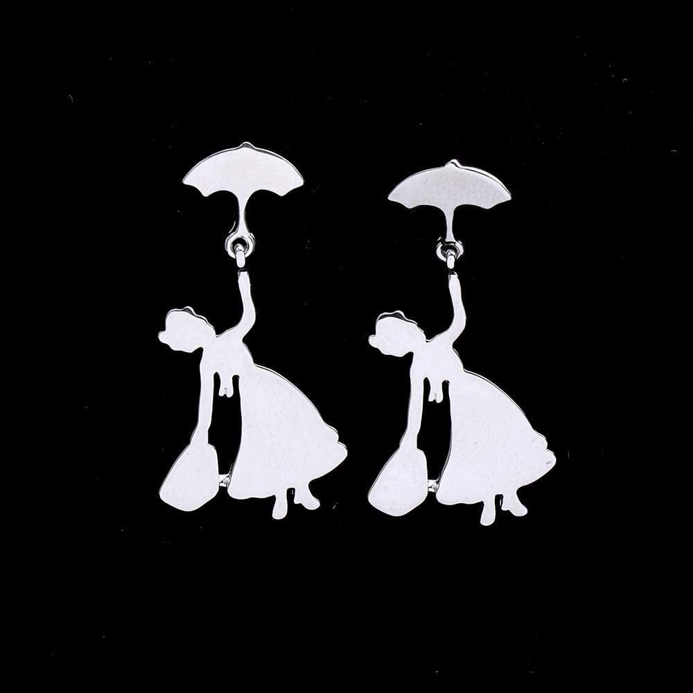 Mary Dangle Earrings - Poppins Silver Flying Umbrella Fashion Earring for Women
