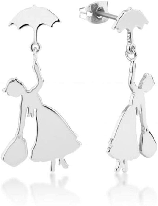 Mary Dangle Earrings - Poppins Silver Flying Umbrella Fashion Earring for Women Popps Silver Earrings