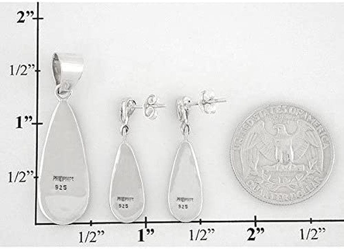 Matching Turquoise & Gemstones Set 925 Sterling Silver (Pendant, Earrings, Necklace 20") Coral