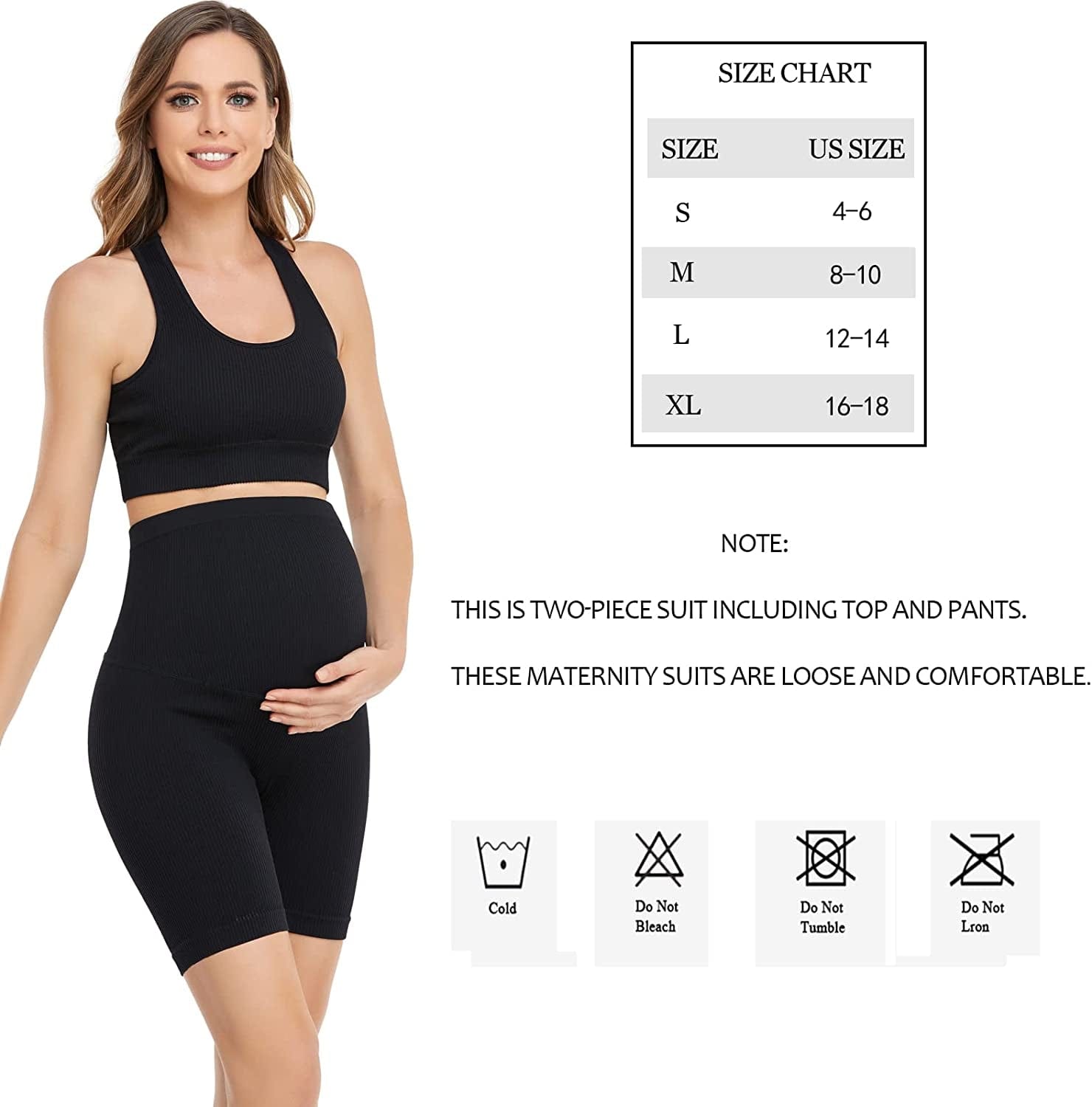 Maternity for Women 2Piece ,Seamless Ribbed Built in Maternity Bra High Waist Elasticity Pregnancy Shorts Sets