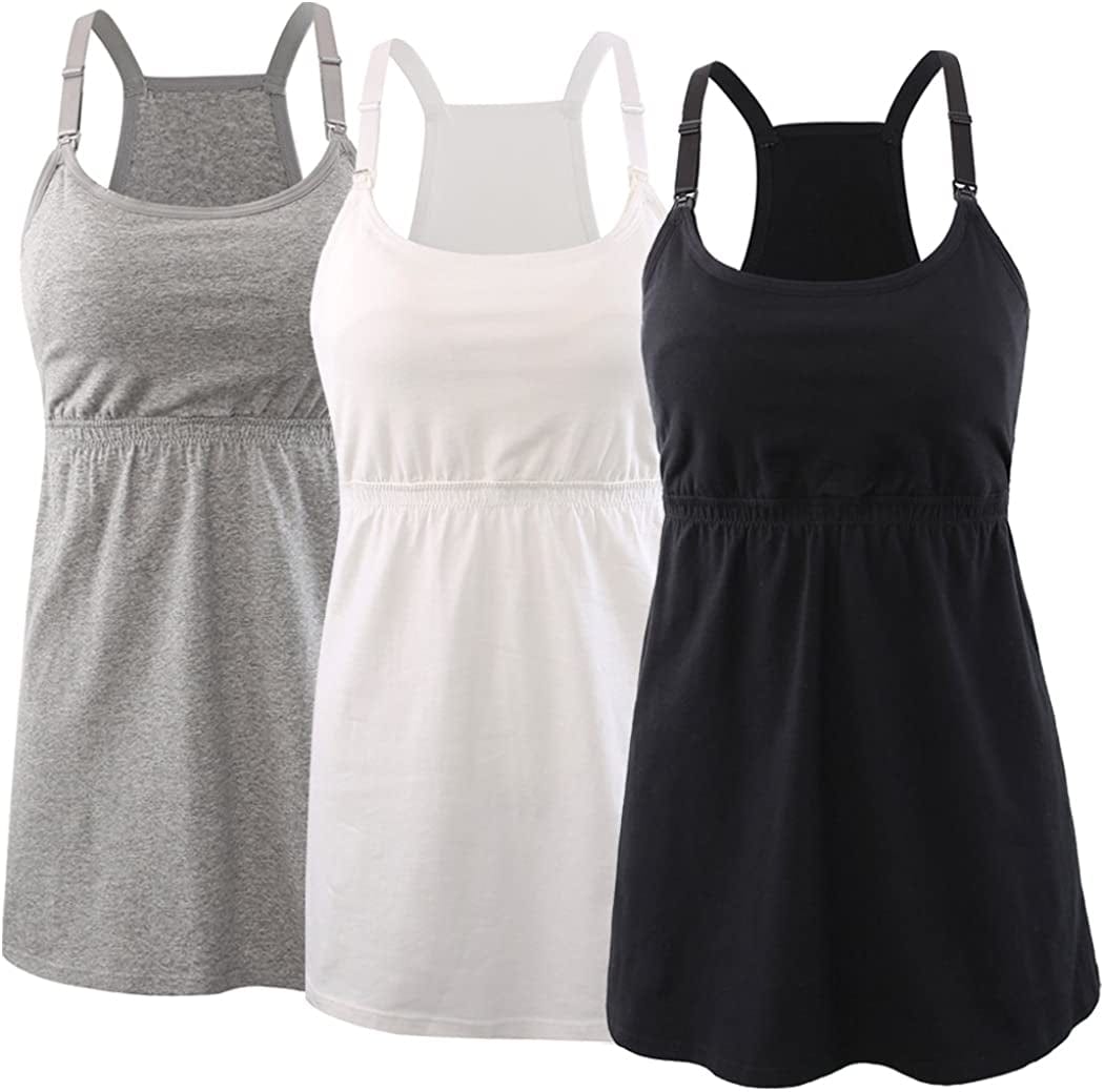 Maternity Nursing Tank Top, Women Maternity Cami Nursing Sleep Bra Breastfeeding Tops for Pregnancy Black+grey+white/3pack / Large