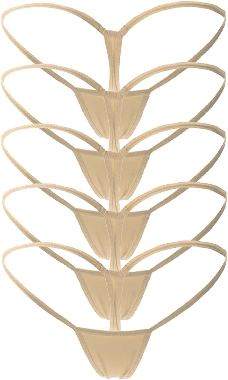 Mbotnee Women'S G-Strings Micro Thongs Tiny Panties Underwear 5-packs Beige / Small