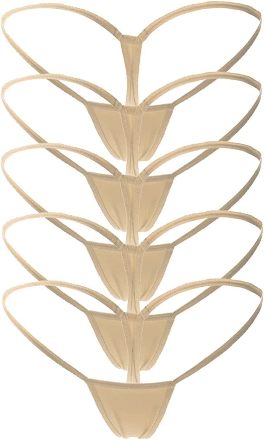 Mbotnee Women'S G-Strings Micro Thongs Tiny Panties Underwear 5-packs Beige / Large