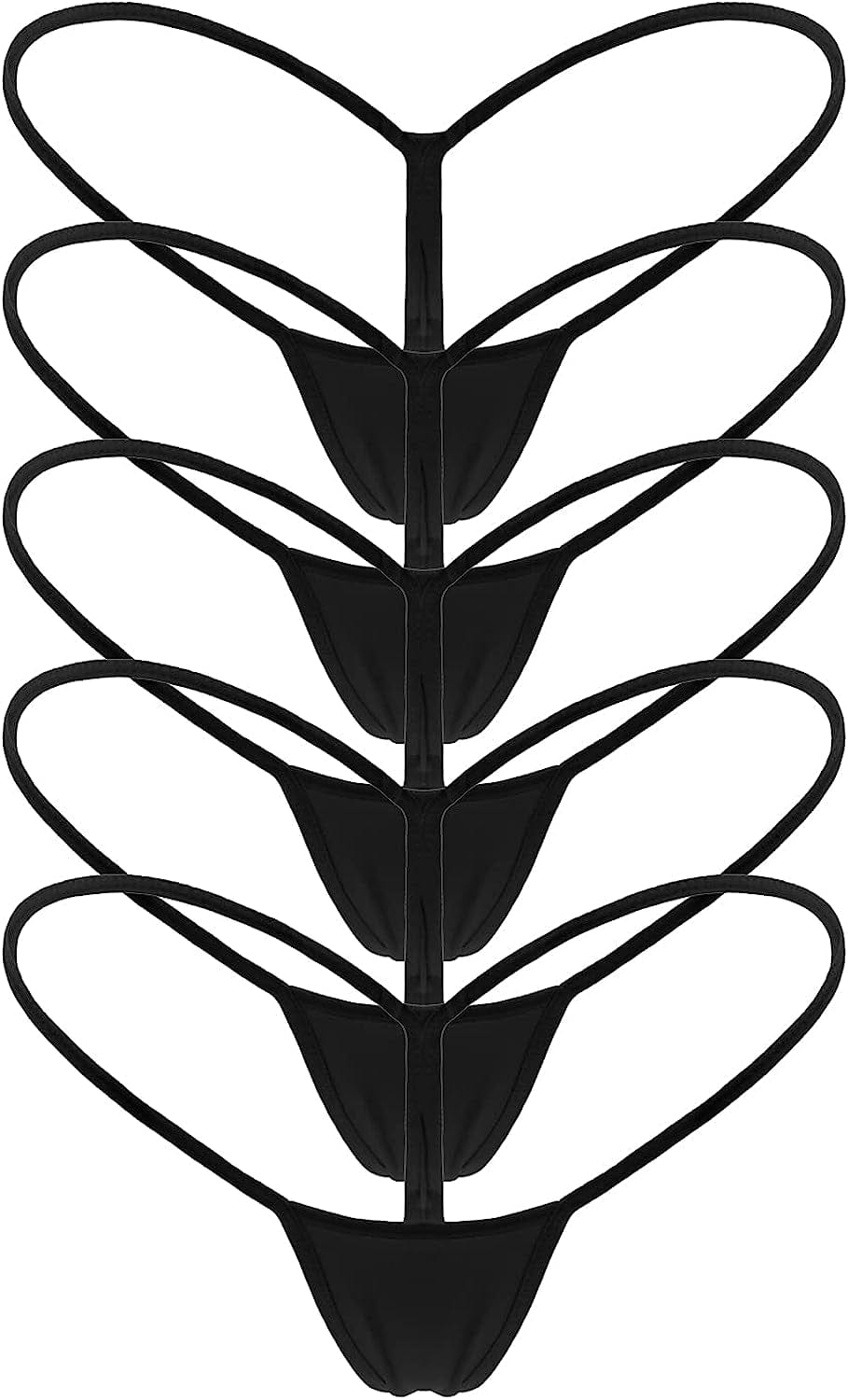 Mbotnee Women'S G-Strings Micro Thongs Tiny Panties Underwear 5-packs Black / Large