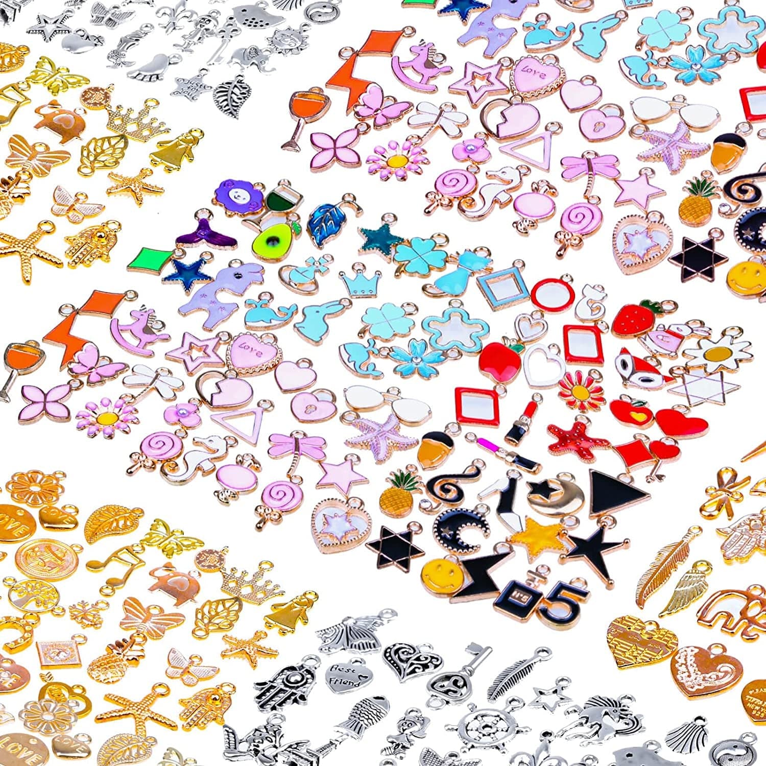 Mckanti 150PCS Bracelet Charms for Jewelry Making Wholesale Bulk Lots Jewelry Making Silver Bracelet Charms Gold Plated Enamel Charms Pendants for Necklace Bracelet Jewelry Making and Crafting.